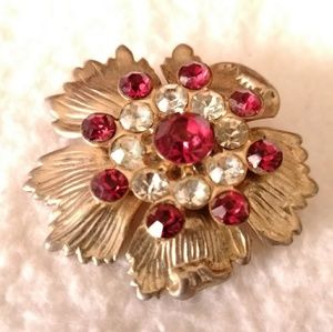 3/$30 VNTG heirloom flower ruby crystal brooch
